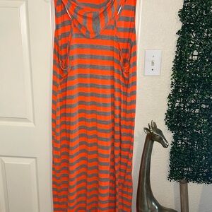 Orange and Gray Striped Maxi Dress